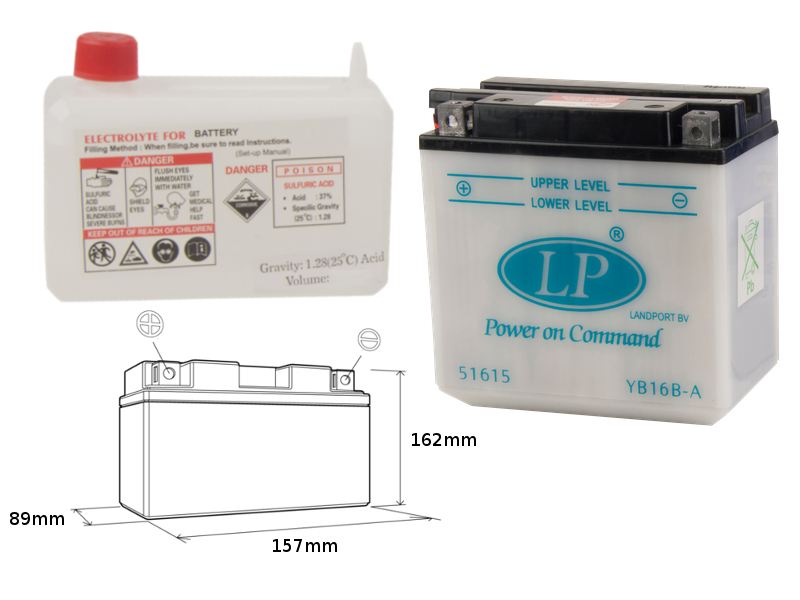 LANDPORT akumulátor YB16B-A (MD LB16B-A) 12V 16AH (160X90X158) obsluhovaný - elektrolyt zvlášť (2) UE48